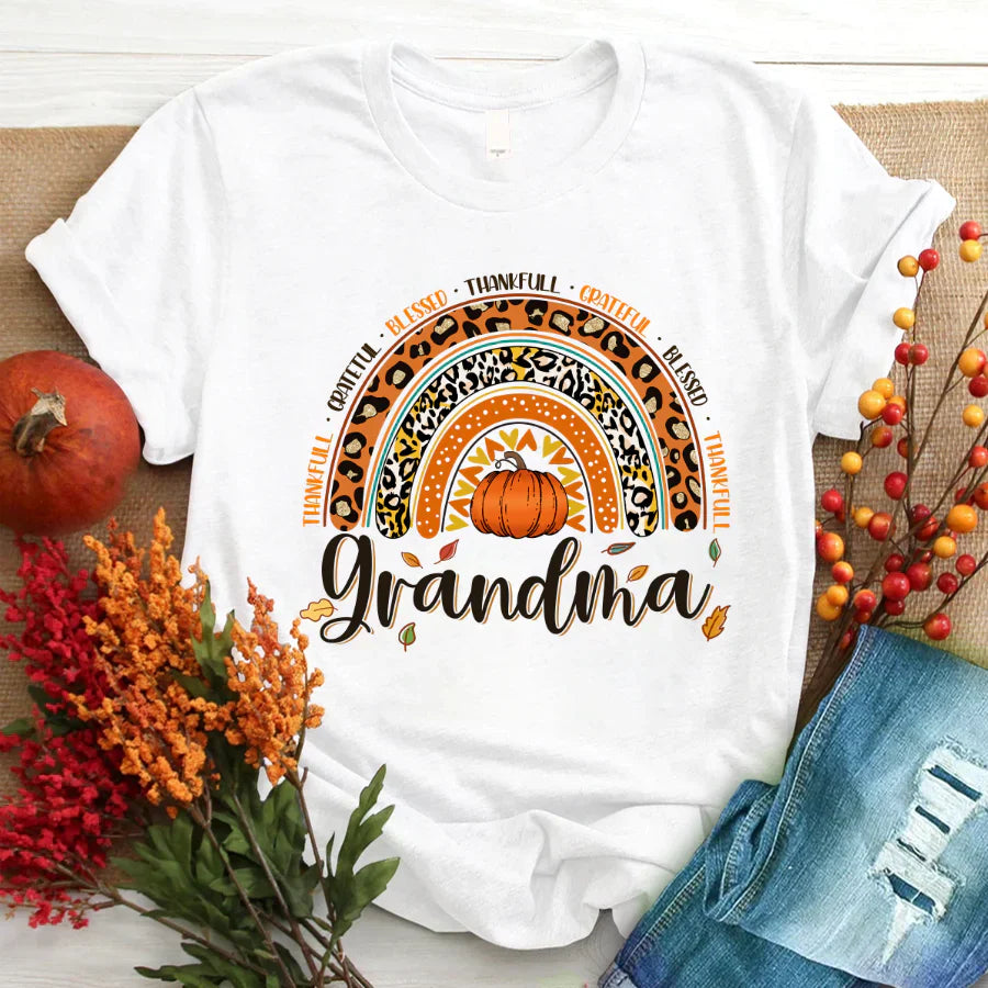Rainbow Thankfull Grateful Blessed Grandma CTH01 T-Shirt