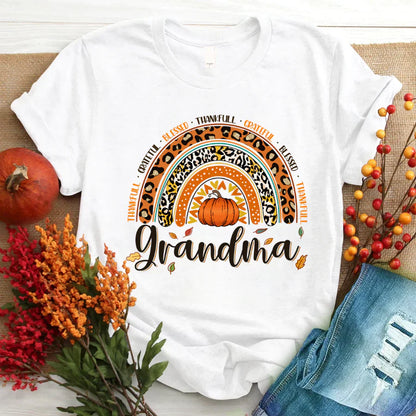 Rainbow Thankfull Grateful Blessed Grandma CTH01 T-Shirt