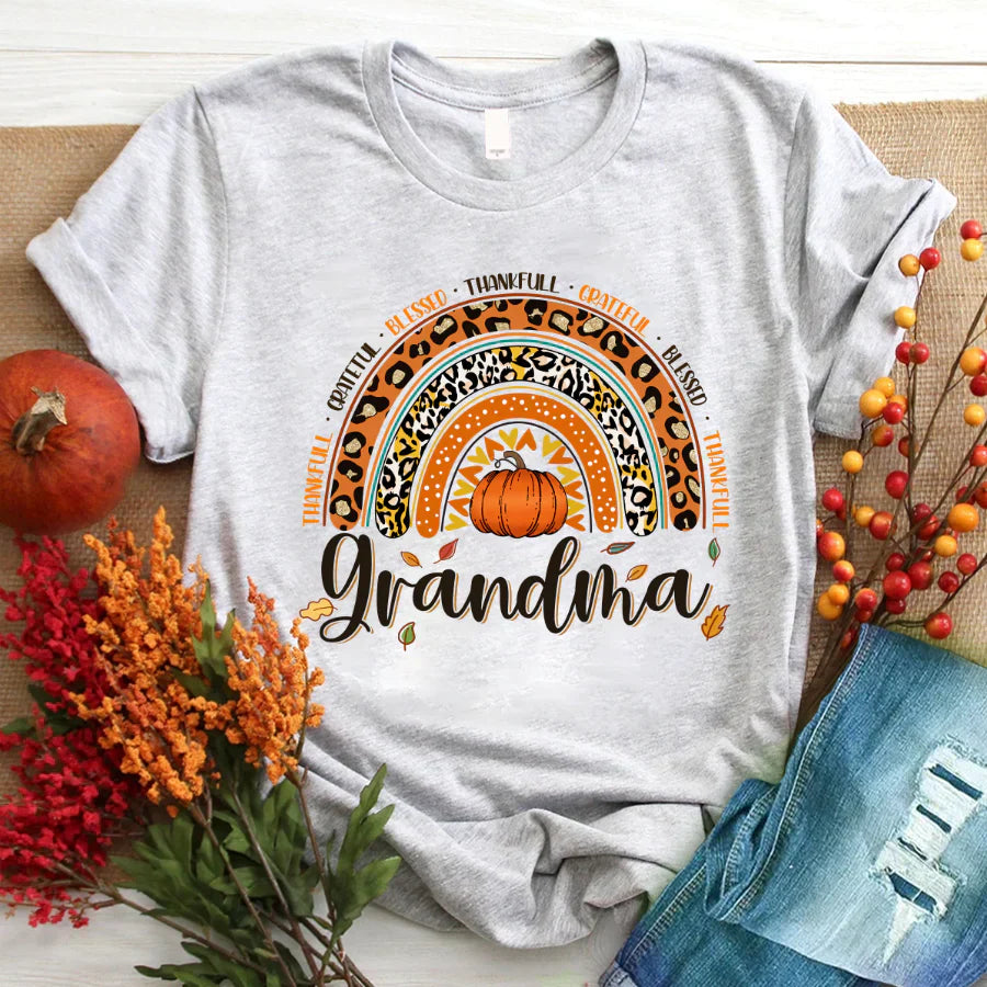 Rainbow Thankfull Grateful Blessed Grandma CTH01 T-Shirt