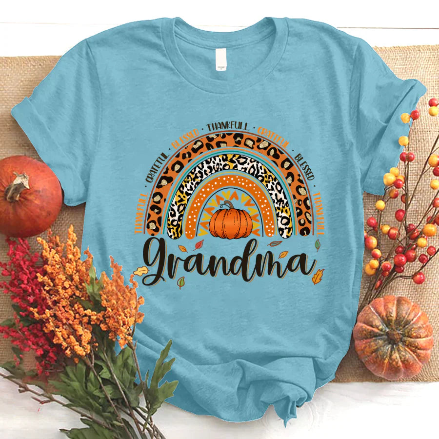Rainbow Thankfull Grateful Blessed Grandma CTH01 T-Shirt