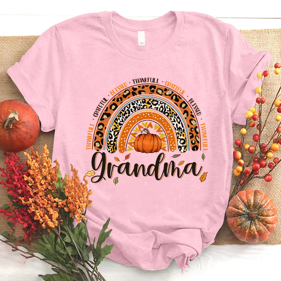 Rainbow Thankfull Grateful Blessed Grandma CTH01 T-Shirt
