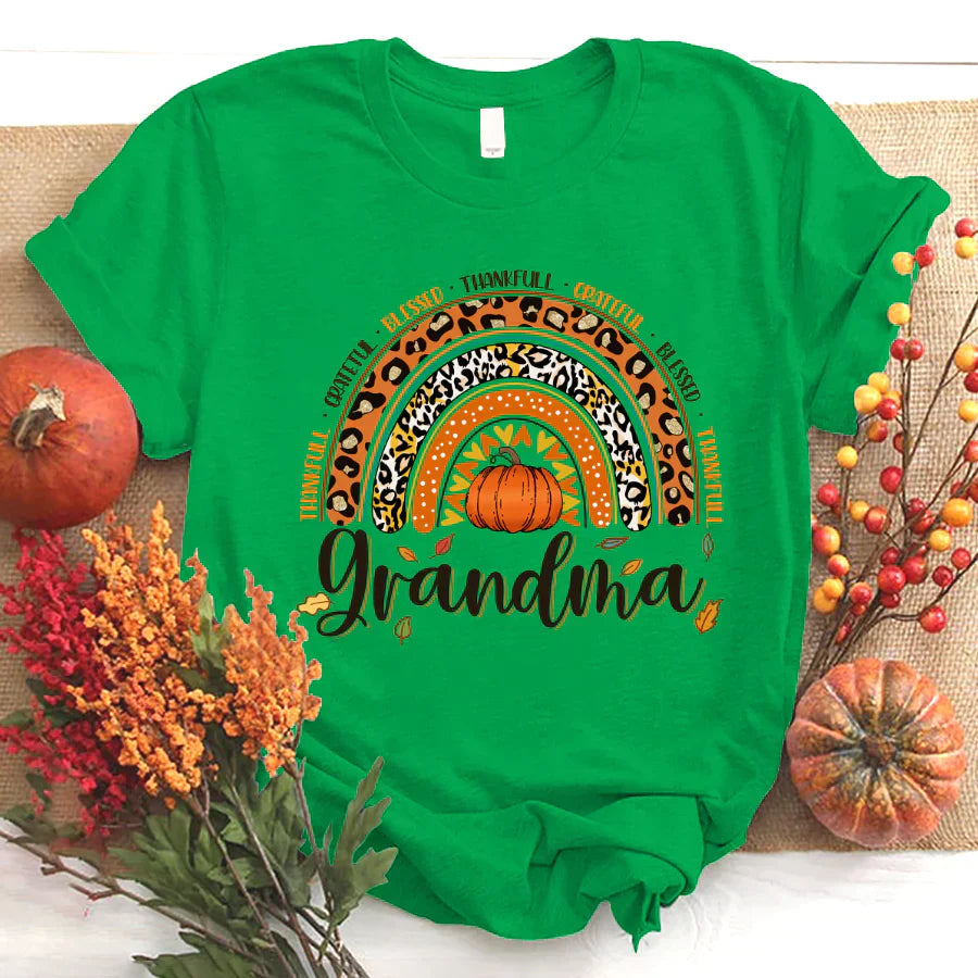 Rainbow Thankfull Grateful Blessed Grandma CTH01 T-Shirt