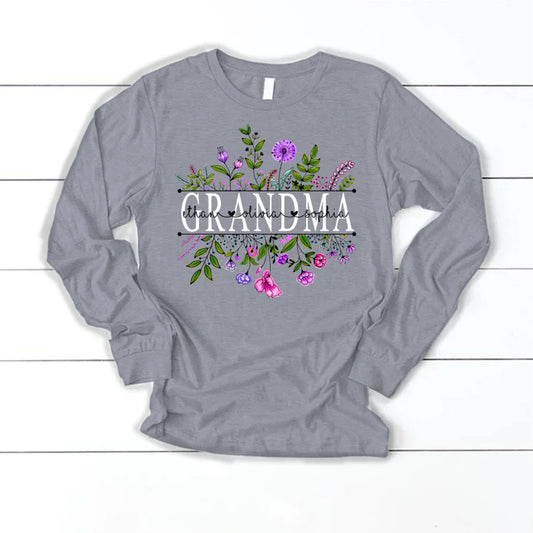 Wildflowers Grandma And Grandkids Watercolor Longsleeve