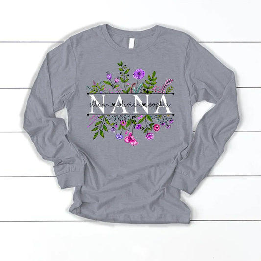 Wildflowers Nana And Grandkids Watercolor Longsleeve