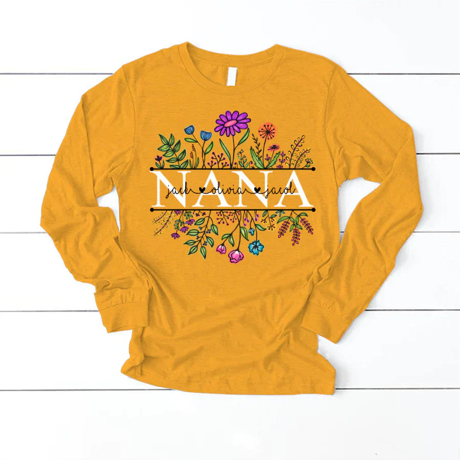 Wildflowers Nana Flower Grandkids Custom Names VTN01 Longsleeve