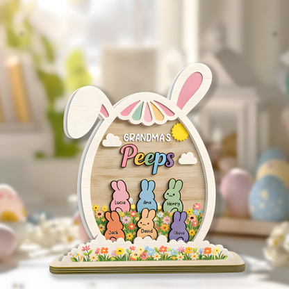 Personalized Easter 2-Layer Wooden Plaque - Custom Family Name Spring Decor for Grandma