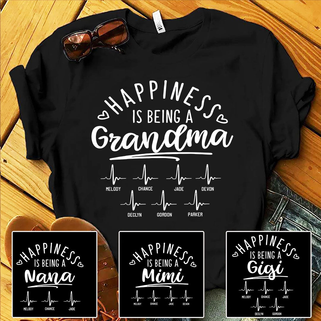 Happiness is being a Grandma And Grandkids Heartbeat T-Shirt