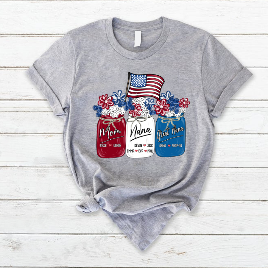 America Flag Flower Mom Nana Great Nana And Kids CTH01 T-Shirt