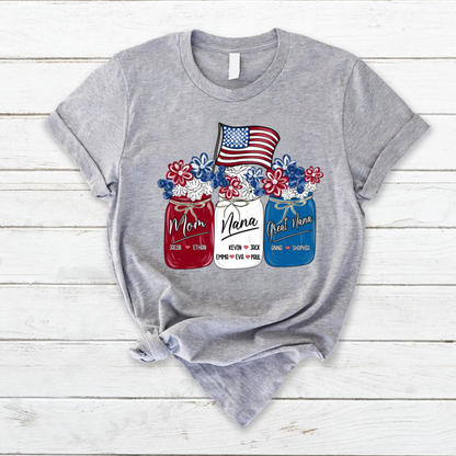 America Flag Flower Mom Nana Great Nana And Kids CTH01 T-Shirt