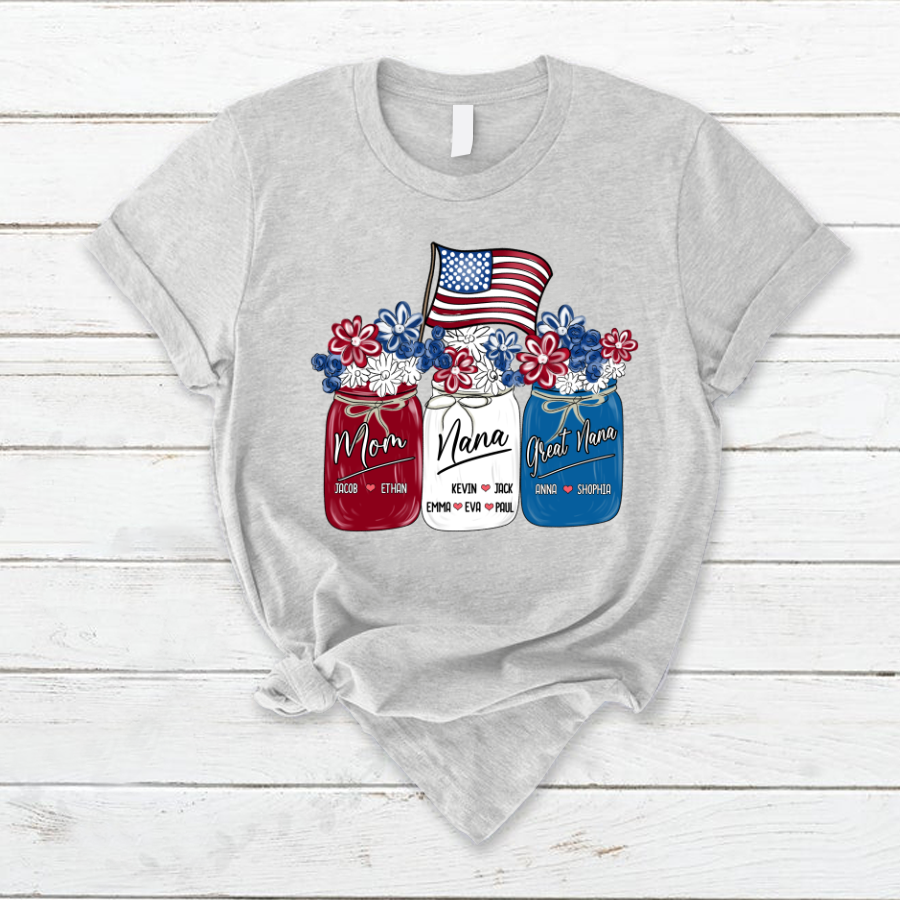 America Flag Flower Mom Nana Great Nana And Kids CTH01 T-Shirt