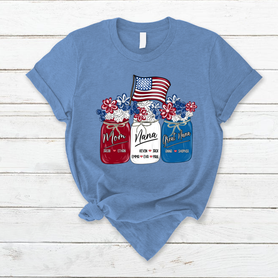 America Flag Flower Mom Nana Great Nana And Kids CTH01 T-Shirt