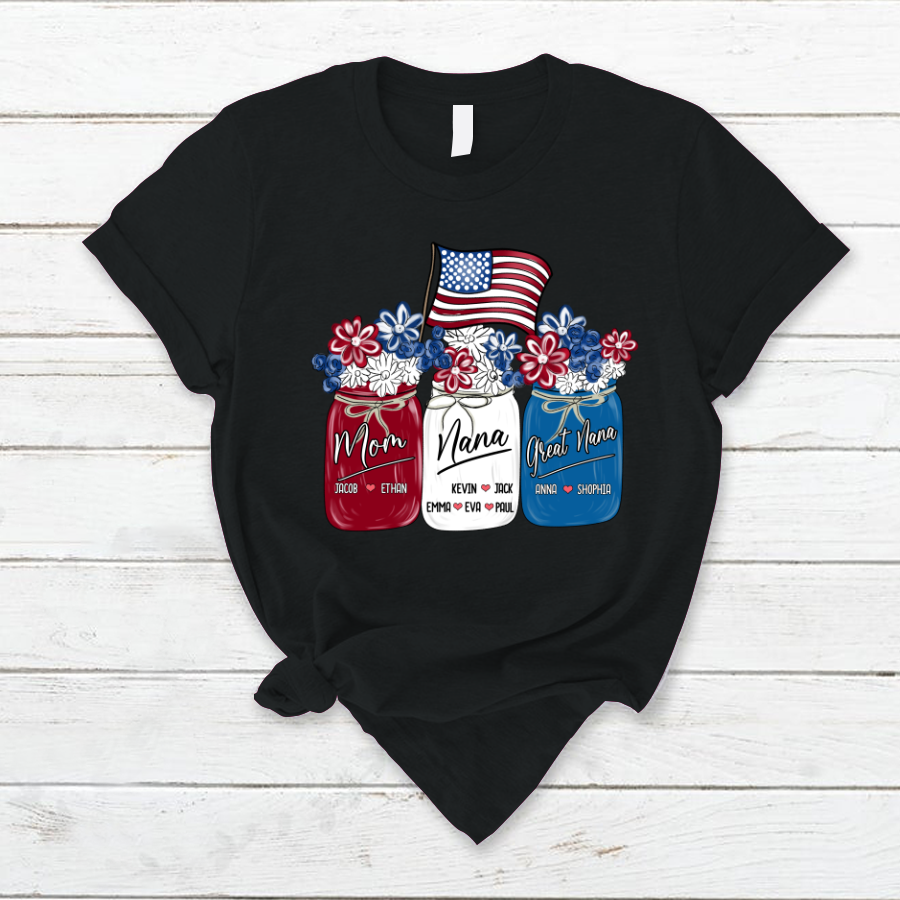 America Flag Flower Mom Nana Great Nana And Kids CTH01 T-Shirt