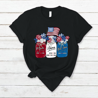 America Flag Flower Mom Nana Great Nana And Kids CTH01 T-Shirt