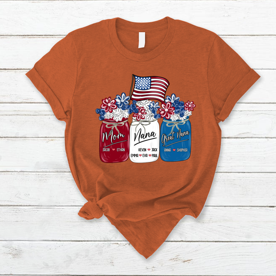 America Flag Flower Mom Nana Great Nana And Kids CTH01 T-Shirt