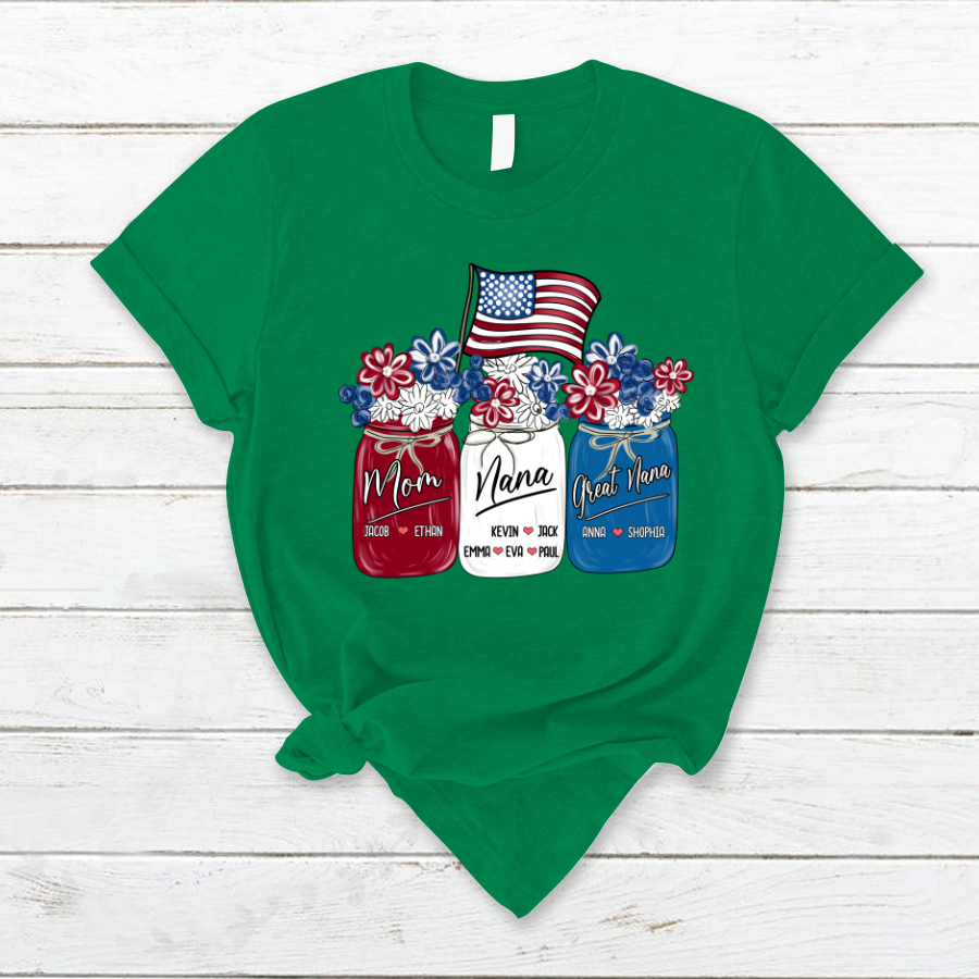 America Flag Flower Mom Nana Great Nana And Kids CTH01 T-Shirt