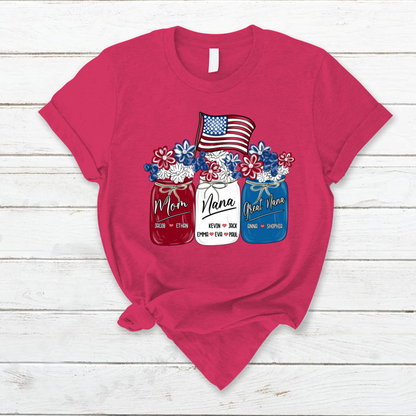 America Flag Flower Mom Nana Great Nana And Kids CTH01 T-Shirt
