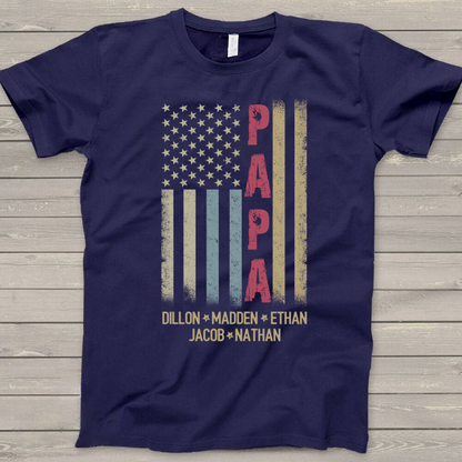 Personalized Papa And GrandKids Names American Flag Shirt, Custom Papa Shirt, Gift For Men Christmas Fathers Day Independence Day Birthday