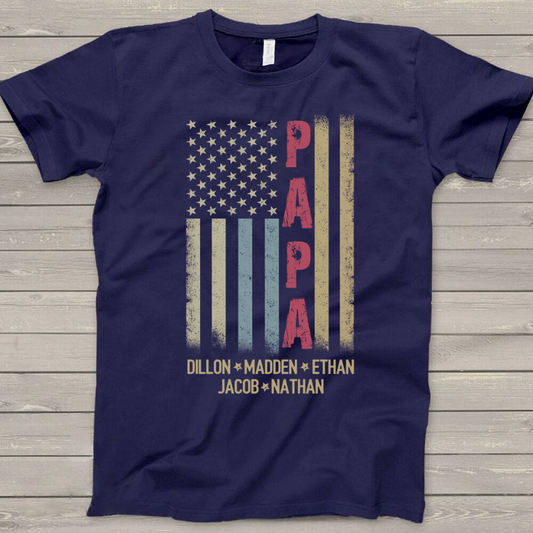 Personalized Papa And GrandKids Names American Flag Shirt, Custom Papa Shirt, Gift For Men Christmas Fathers Day Independence Day Birthday