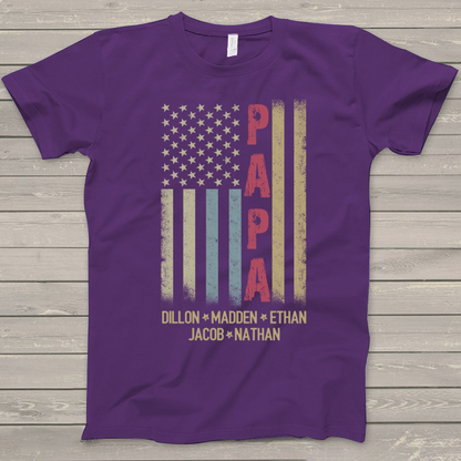 Personalized Papa And GrandKids Names American Flag Shirt, Custom Papa Shirt, Gift For Men Christmas Fathers Day Independence Day Birthday