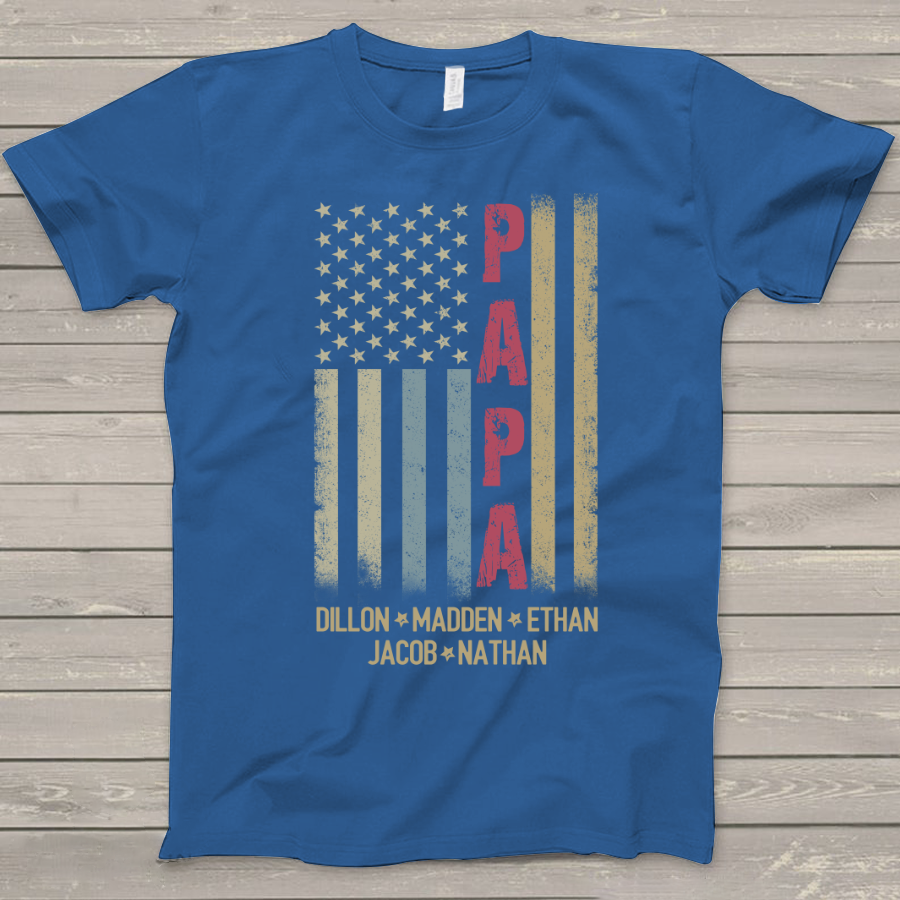 Personalized Papa And GrandKids Names American Flag Shirt, Custom Papa Shirt, Gift For Men Christmas Fathers Day Independence Day Birthday