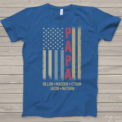 Personalized Papa And GrandKids Names American Flag Shirt, Custom Papa Shirt, Gift For Men Christmas Fathers Day Independence Day Birthday