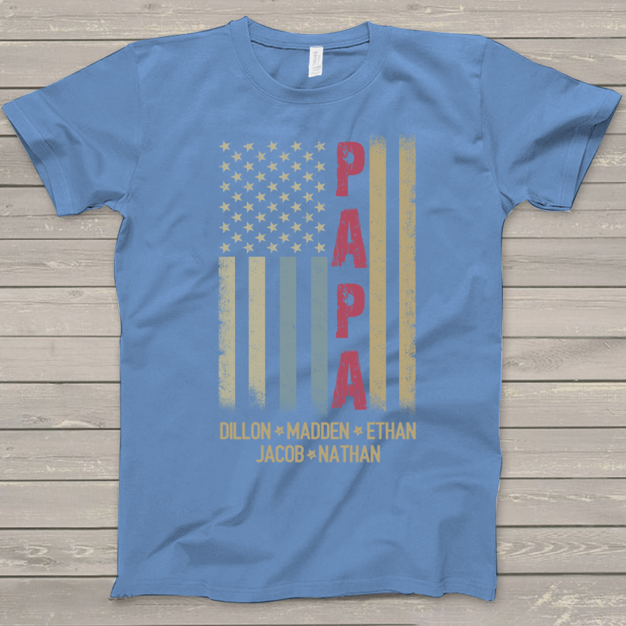 Personalized Papa And GrandKids Names American Flag Shirt, Custom Papa Shirt, Gift For Men Christmas Fathers Day Independence Day Birthday