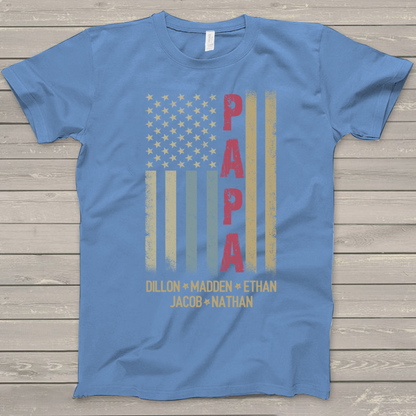 Personalized Papa And GrandKids Names American Flag Shirt, Custom Papa Shirt, Gift For Men Christmas Fathers Day Independence Day Birthday