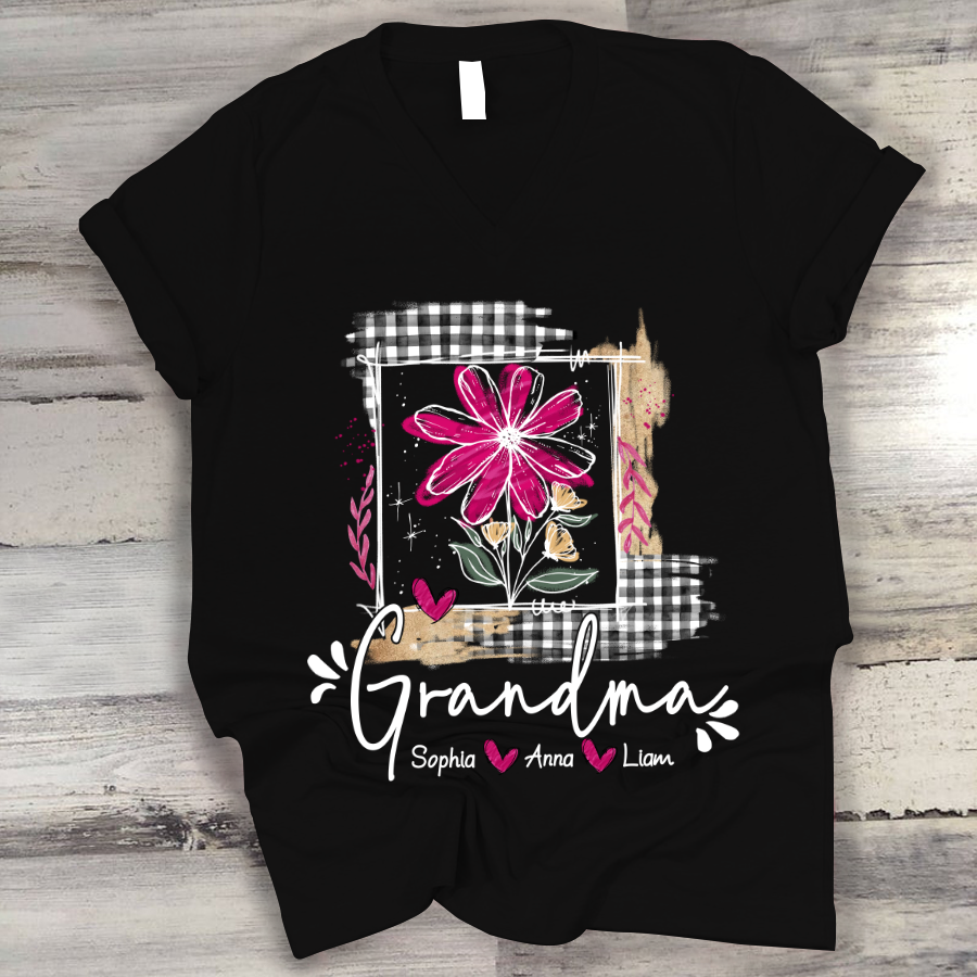 Artistic Checkered Wildflowers As A Gift For Grandma And Kids LTP01 V-Neck