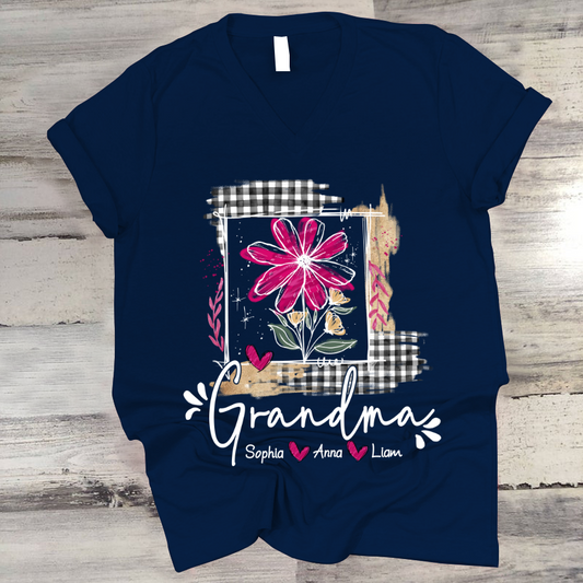 Artistic Checkered Wildflowers As A Gift For Grandma And Kids LTP01 V-Neck
