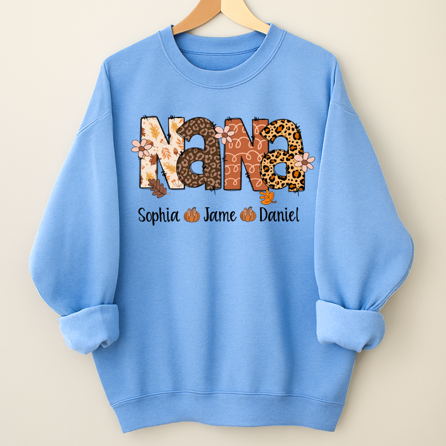 Autumn Leopard Nana And Grandkids Personalized Shirt