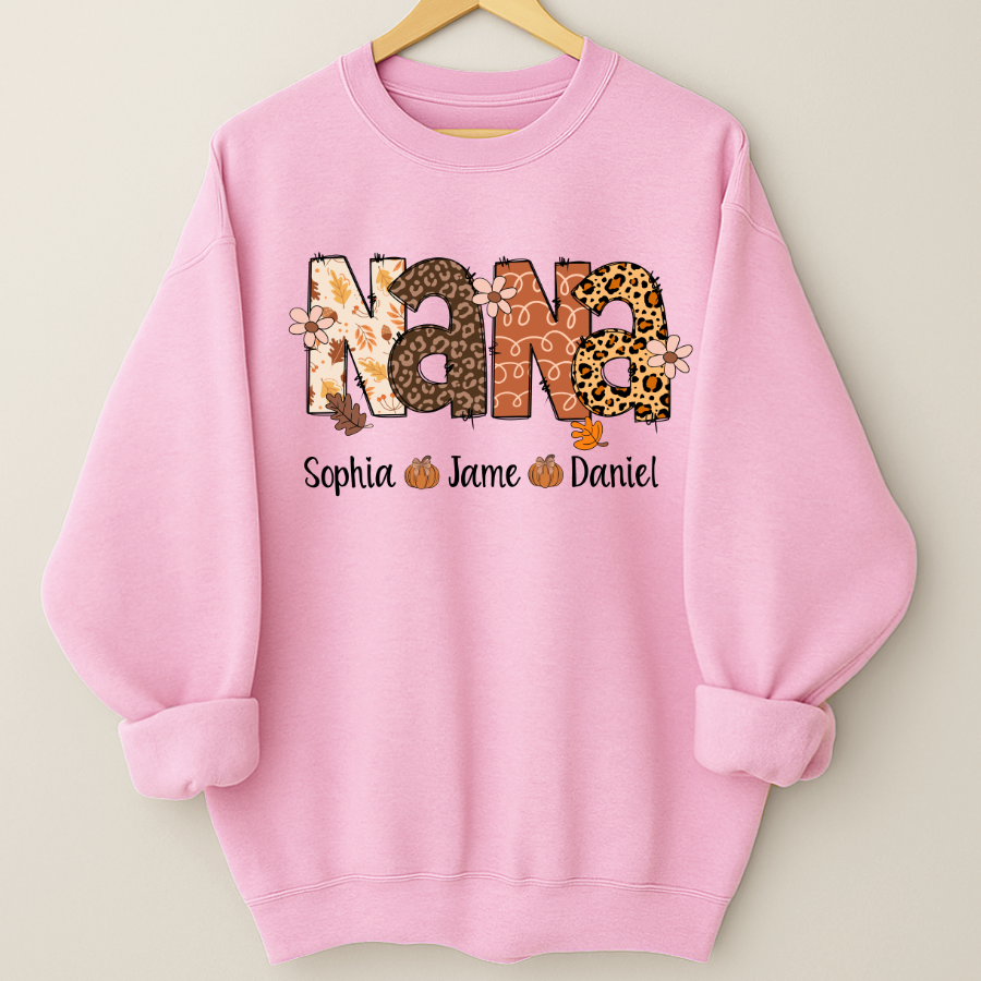 Autumn Leopard Nana And Grandkids Personalized Shirt