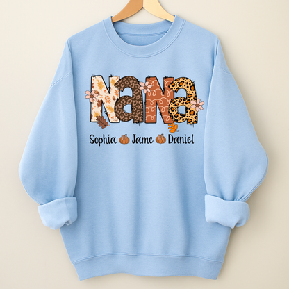 Autumn Leopard Nana And Grandkids Personalized Shirt