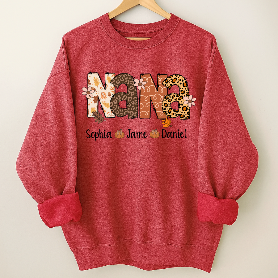 Autumn Leopard Nana And Grandkids Personalized Shirt
