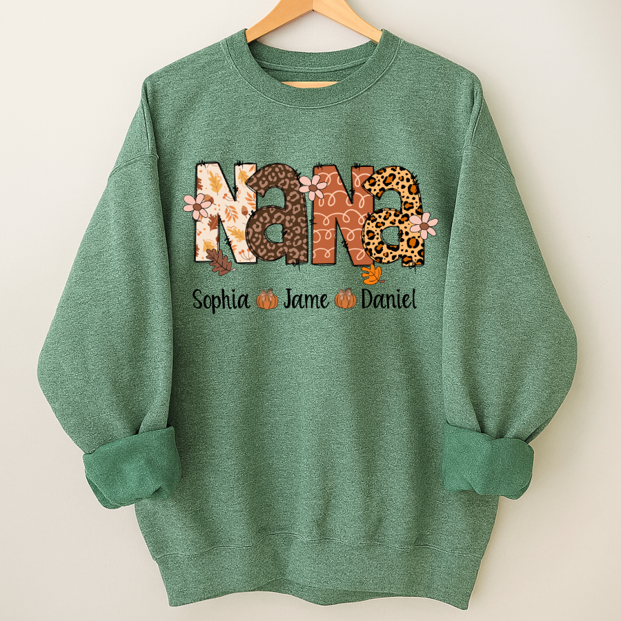 Autumn Leopard Nana And Grandkids Personalized Shirt