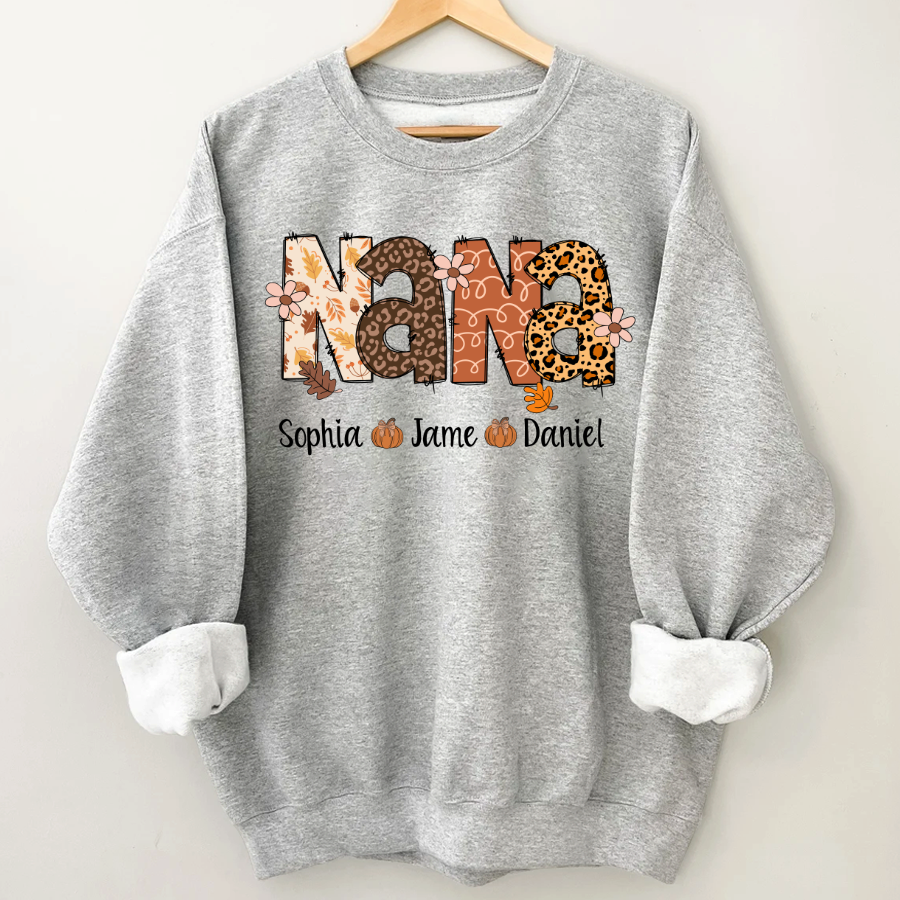 Autumn Leopard Nana And Grandkids Personalized Shirt