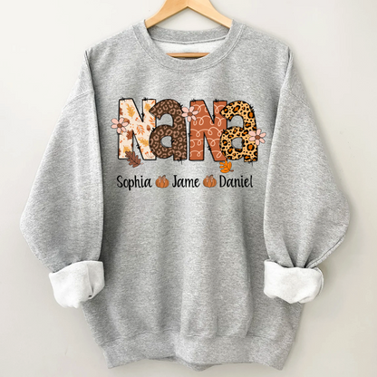 Autumn Leopard Nana And Grandkids Personalized Shirt
