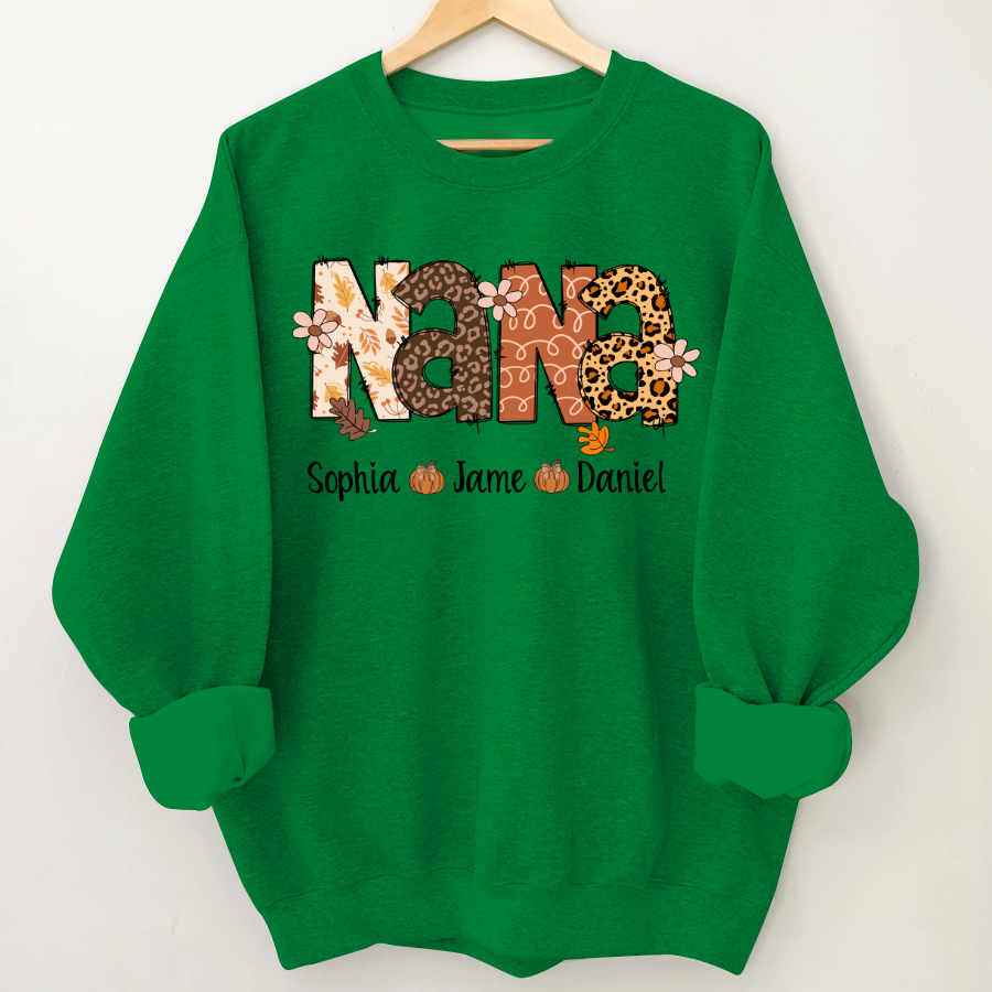 Autumn Leopard Nana And Grandkids Personalized Shirt