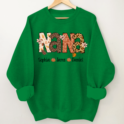 Autumn Leopard Nana And Grandkids Personalized Shirt