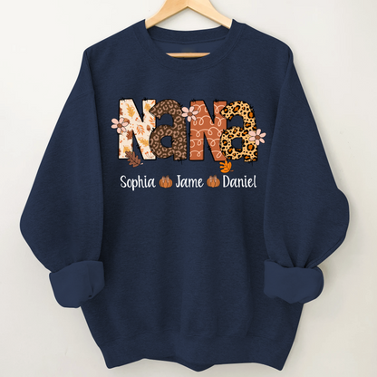 Autumn Leopard Nana And Grandkids Personalized Shirt