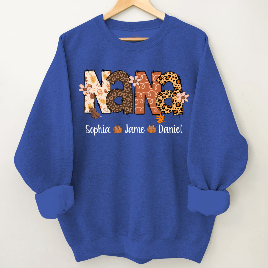 Autumn Leopard Nana And Grandkids Personalized Shirt