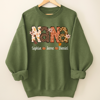 Autumn Leopard Nana And Grandkids Personalized Shirt