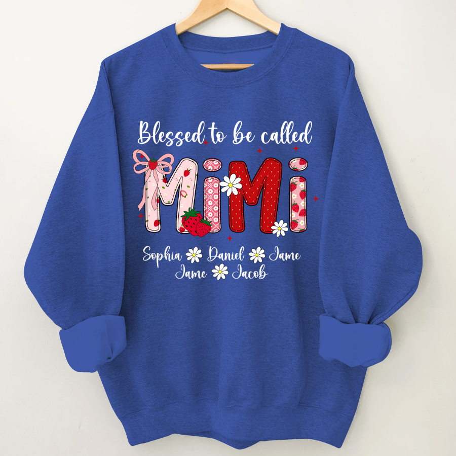 Blessed To Be Called Mimi, Mimi Strawberry And Grandkids Sweet Summer Time Shirt