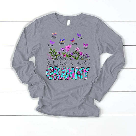 Blessed Grammy Wildflowers And Butterflies Shirts For Grandma Longsleeve