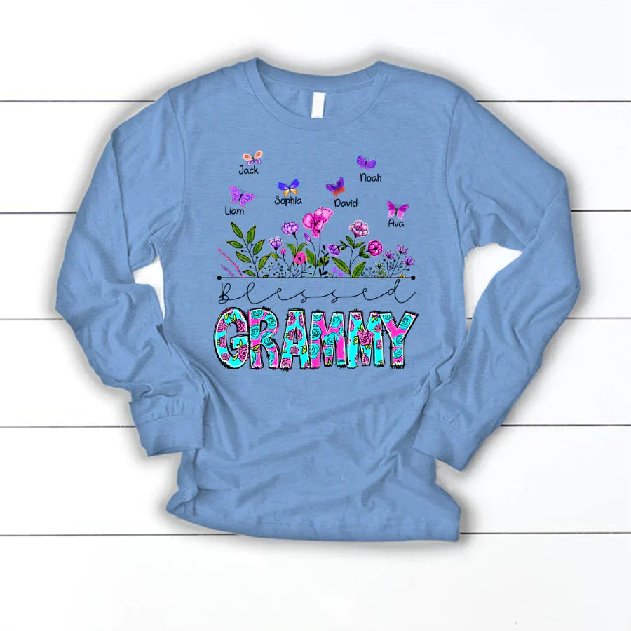 Blessed Grammy Wildflowers And Butterflies Shirts For Grandma Longsleeve