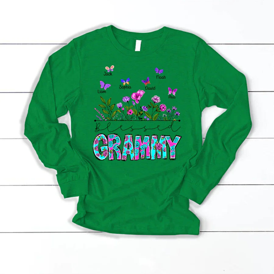 Blessed Grammy Wildflowers And Butterflies Shirts For Grandma Longsleeve