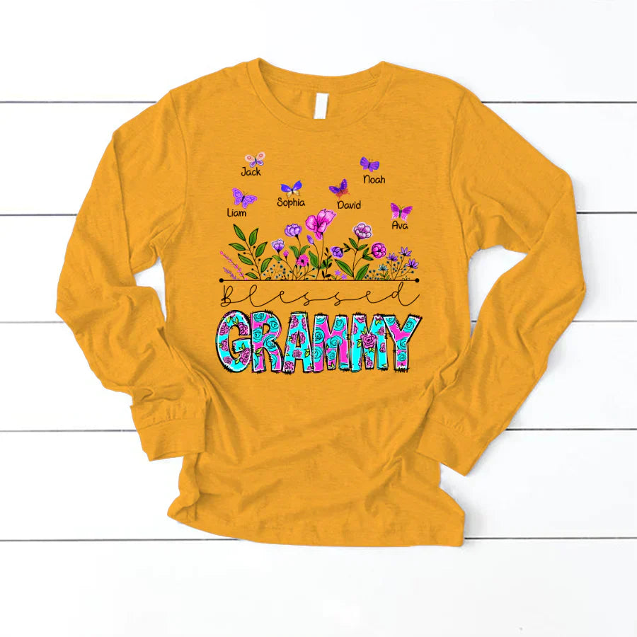 Blessed Grammy Wildflowers And Butterflies Shirts For Grandma Longsleeve