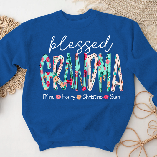 Blessed Grandma Flower And Grandkids Mother's Day Sweatshirt