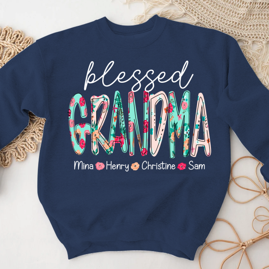Blessed Grandma Flower And Grandkids Mother's Day Sweatshirt