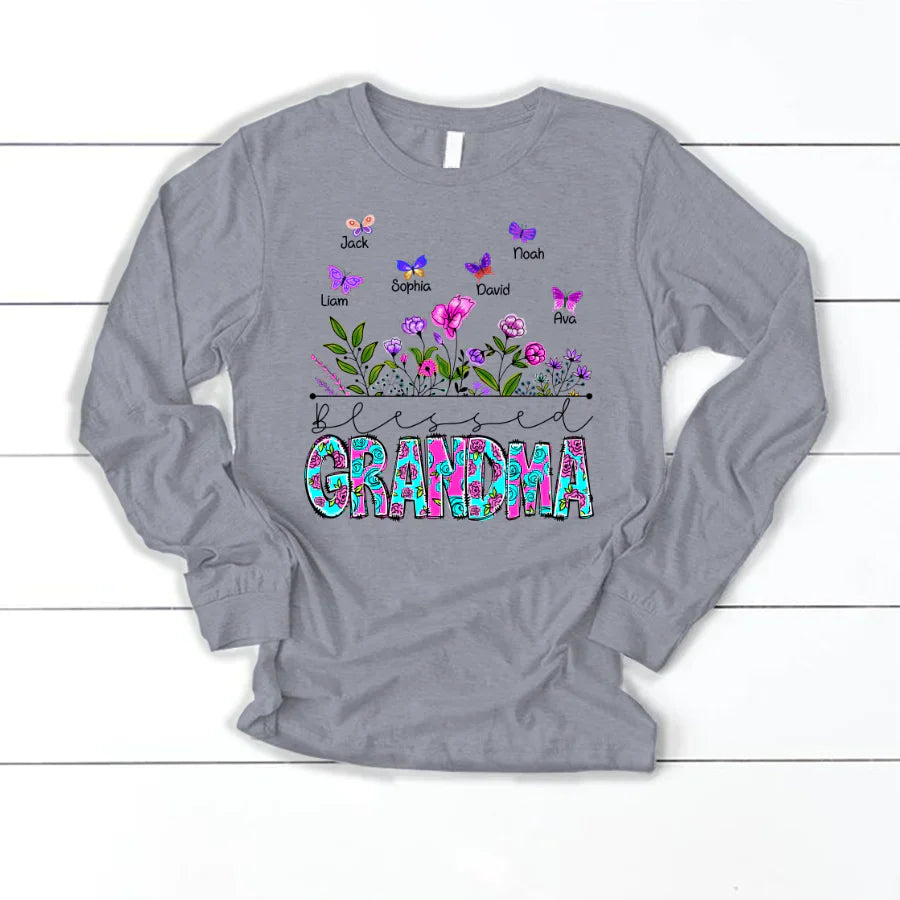 Blessed Grandma Wildflowers And Butterflies Shirts For Grandma Longsleeve