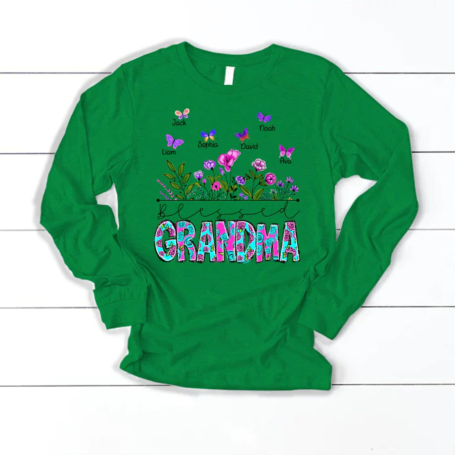 Blessed Grandma Wildflowers And Butterflies Shirts For Grandma Longsleeve